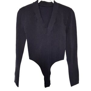 Wolford Navy Blue V-Neck Longsleeve String Bodysuit Women’s Size Small